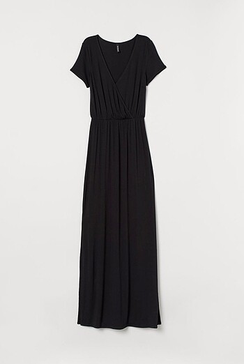 H&M maksi jarse yırtmaçlı siyah elbise
