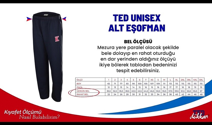 Standart Beden Beden TED DÜKKAN TED UNISEX ALT EŞOFMAN