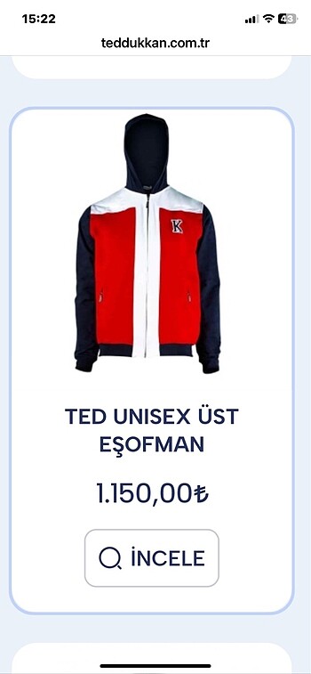 xs Beden çeşitli Renk TED DÜKKAN TED UNISEX ÜST EŞOFMAN
