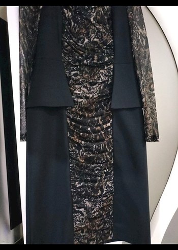 Yılan Desenli Siyah Uzun Kollu Kadın Elbise - Görsel 2