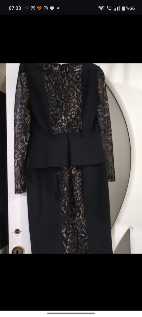 Yılan Desenli Siyah Uzun Kollu Kadın Elbise - Görsel 3