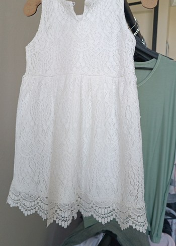 Kız Çocuk Beyaz Dantelli Pamuklu Elbise - Görsel 3