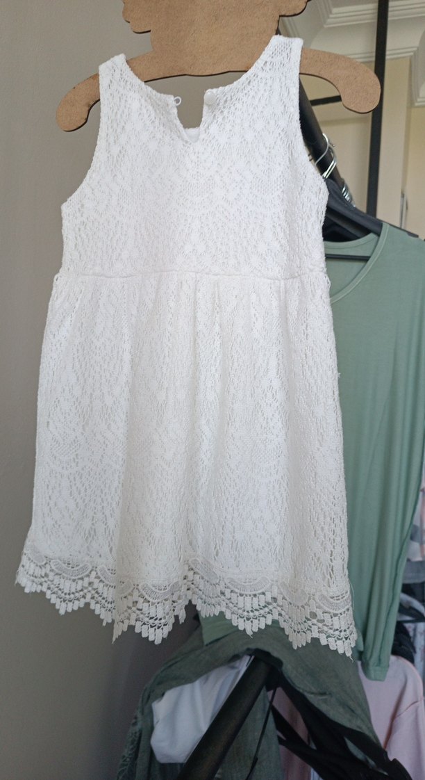 Kız Çocuk Beyaz Dantelli Pamuklu Elbise - Görsel 3