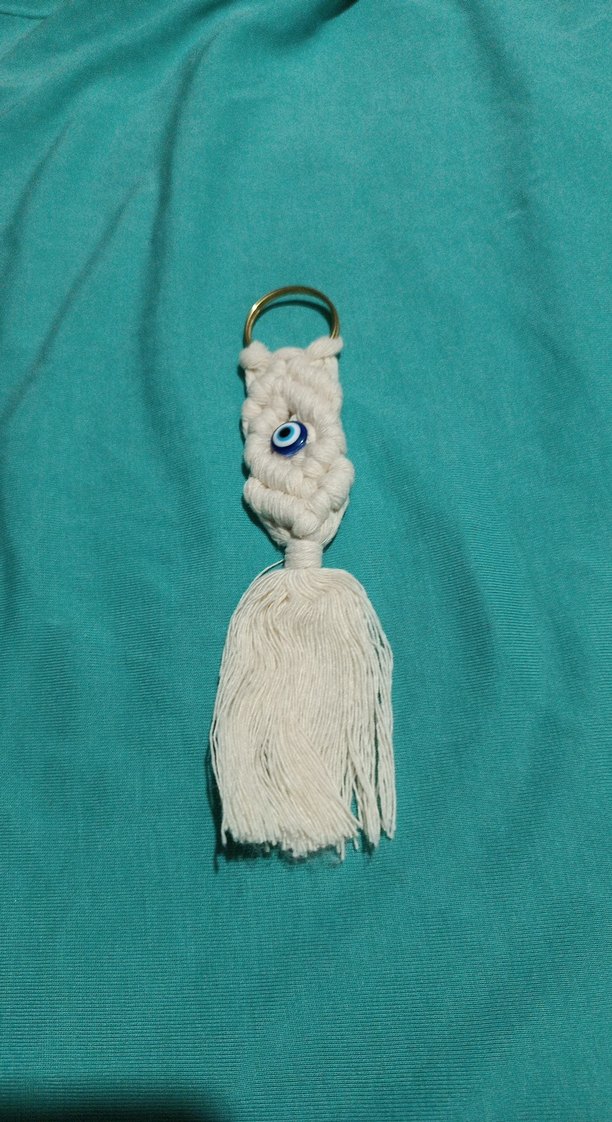 Beyaz Püsküllü Bohem Anahtarlık - Görsel 3