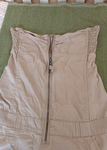 Bej Keten Straplez Mini Tulum - Görsel 2