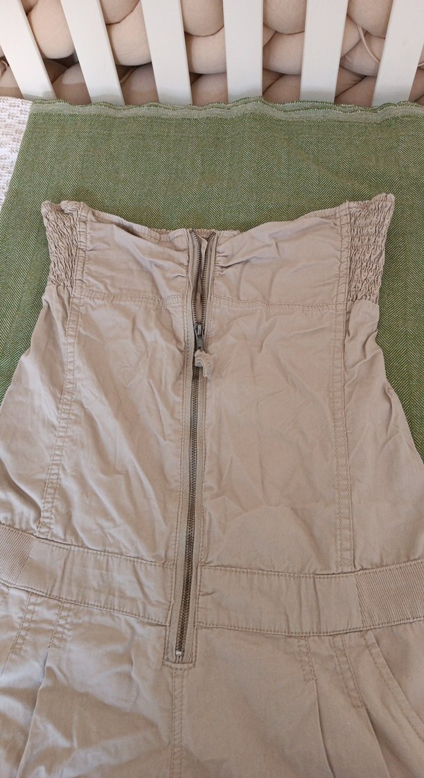 Bej Keten Straplez Mini Tulum - Görsel 2