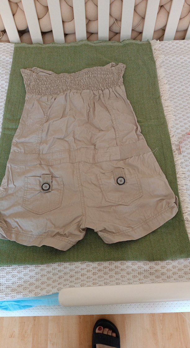 Bej Keten Straplez Mini Tulum - Görsel 4