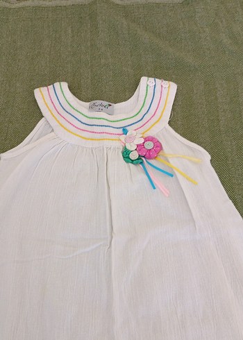 Kız Çocuk Beyaz Nakışlı Pamuklu Elbise - Görsel 2