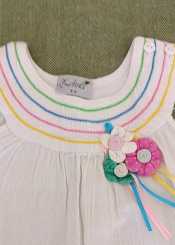 Kız Çocuk Beyaz Nakışlı Pamuklu Elbise - Görsel 3