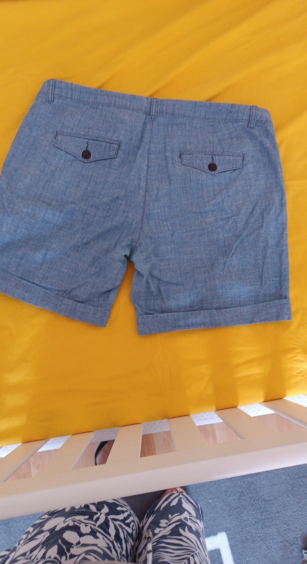 Düğmeli Gri mavi keten kadın Mini Şort - Görsel 2
