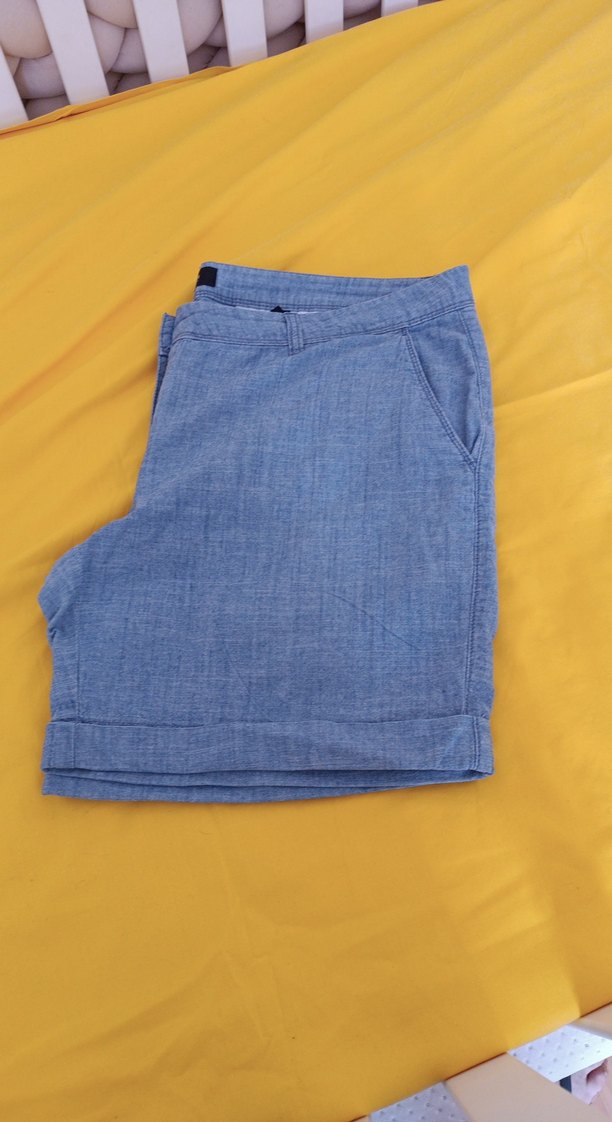 Düğmeli Gri mavi keten kadın Mini Şort - Görsel 3