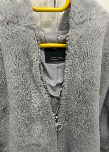Gri Peluş Kadın Ceket Kapüşonlu - Görsel 3