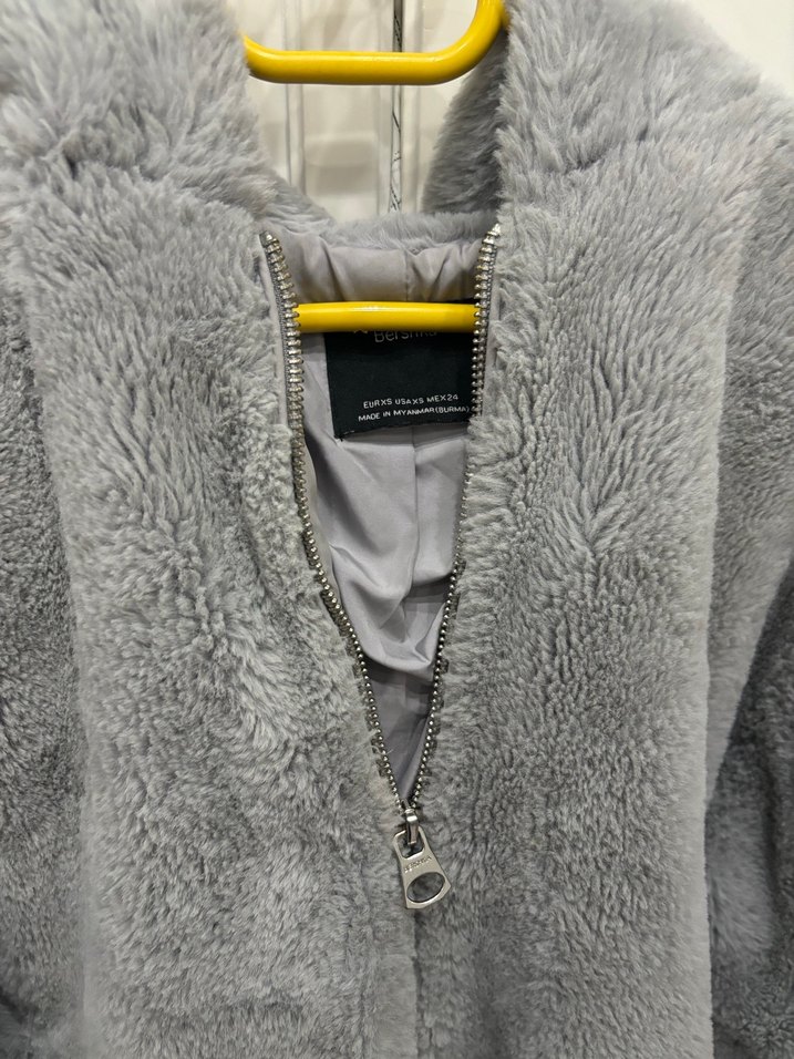 Gri Peluş Kadın Ceket Kapüşonlu - Görsel 3