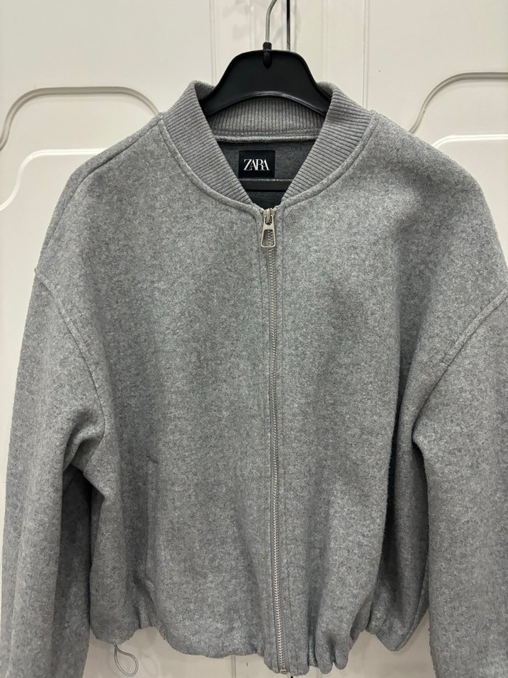 Gri Kadın Fermuarlı Bomber Ceket - Görsel 2