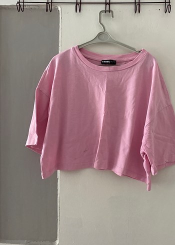 Pembe Kadın crop Tişört