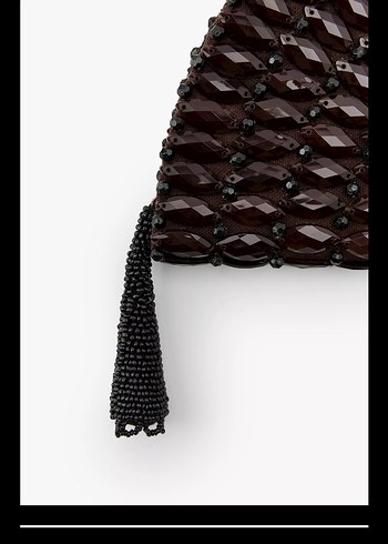 Zara Bordo Boncuk İşlemeli Örgü Kadın Clutch Çanta