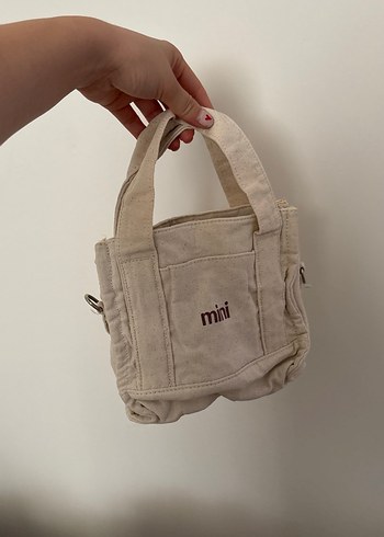 Bej Mini Keten Kadın El Çantası