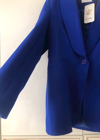m Beden Mavi Kadın Düğmeli Blazer Ceket