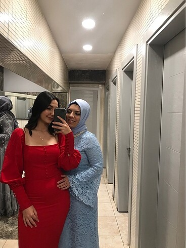 Kırmızı balon kol elbise - Görsel 5