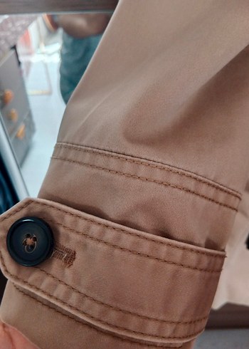 40 Beden camel Renk Bej Midi Kadın Trençkot, Düğmeli, Regular Fit