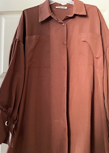 Düğmeli Salaş Kadın Bej Gömlek - Görsel 2