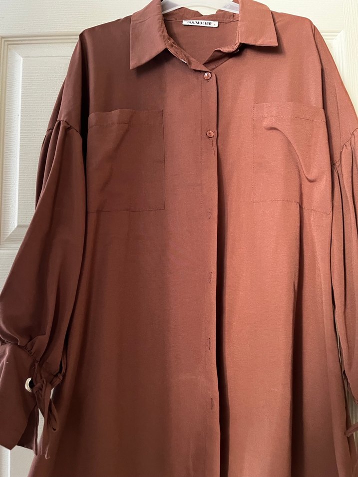 Düğmeli Salaş Kadın Bej Gömlek - Görsel 2