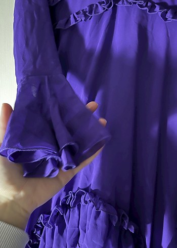 Mor Uzun Kollu Fırfırlı Gotik Elbise - Görsel 5