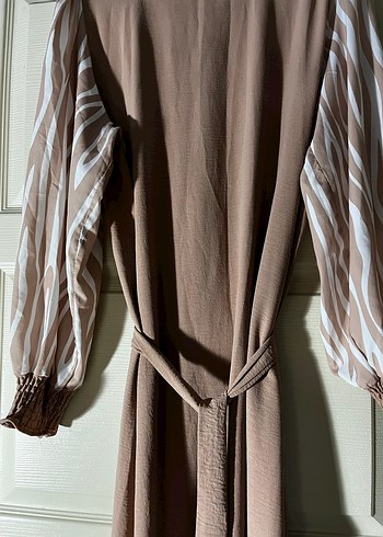 Bej Uzun Keten Elbise - Görsel 3