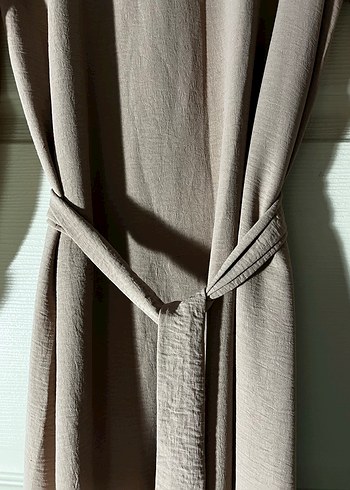 Bej Uzun Keten Elbise - Görsel 6