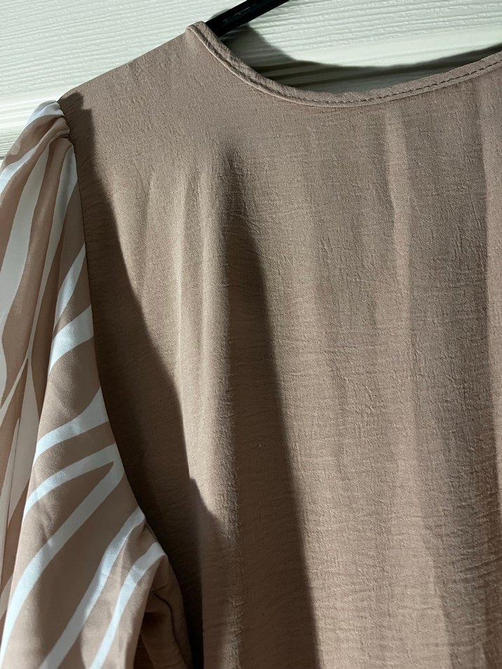 Bej Uzun Keten Elbise - Görsel 5