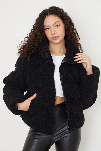 l Beden siyah Renk Trend Model Şişme Peluş Teddy Mont