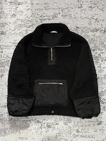 Paraşüt Detaylı Yarım Fermuarlı Kanguru Sweatshirt