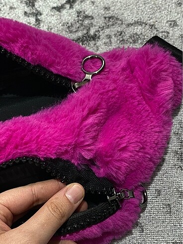 Beden pembe Renk Fuşya Peluş Tüylü Bel Çantası