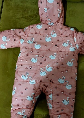 Kapüşonlu, Fermuarlı Pembe Desenli Bebek Astronot Tulumu - Görsel 2