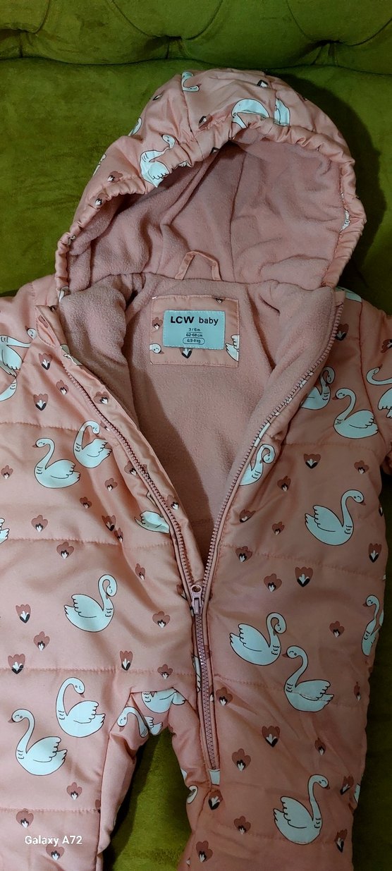 Kapüşonlu, Fermuarlı Pembe Desenli Bebek Astronot Tulumu - Görsel 3