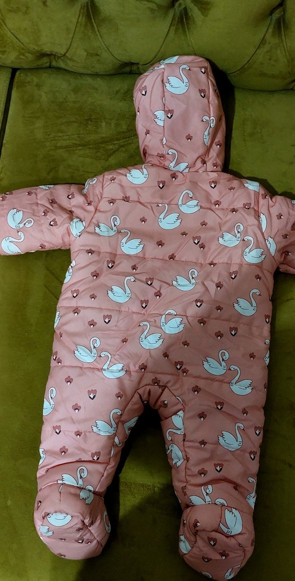 Kapüşonlu, Fermuarlı Pembe Desenli Bebek Astronot Tulumu - Görsel 2