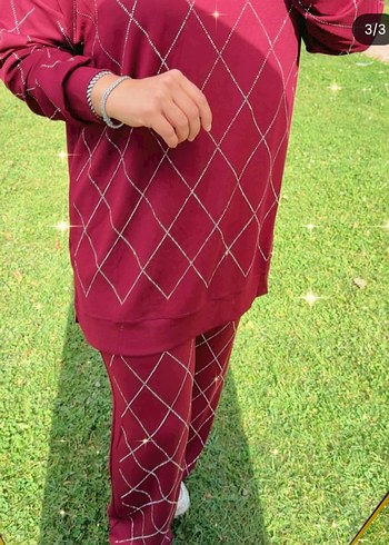 Kadın Bordo taşlı Uzun Takım - Görsel 2