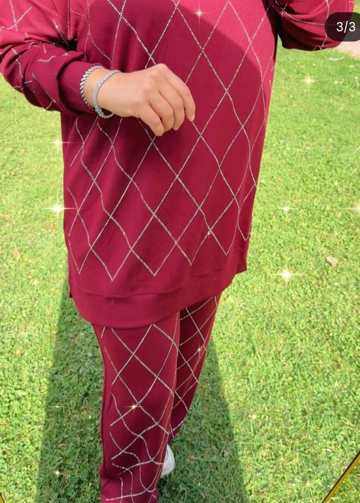 Kadın Bordo taşlı Uzun Takım - Görsel 2