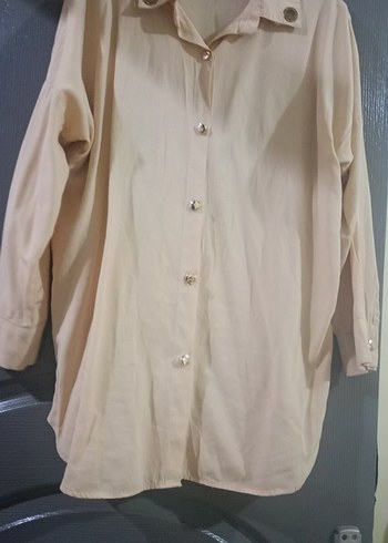 utusuz çektim Bej Düğmeli Kadın Keten Gömlek - Görsel 2