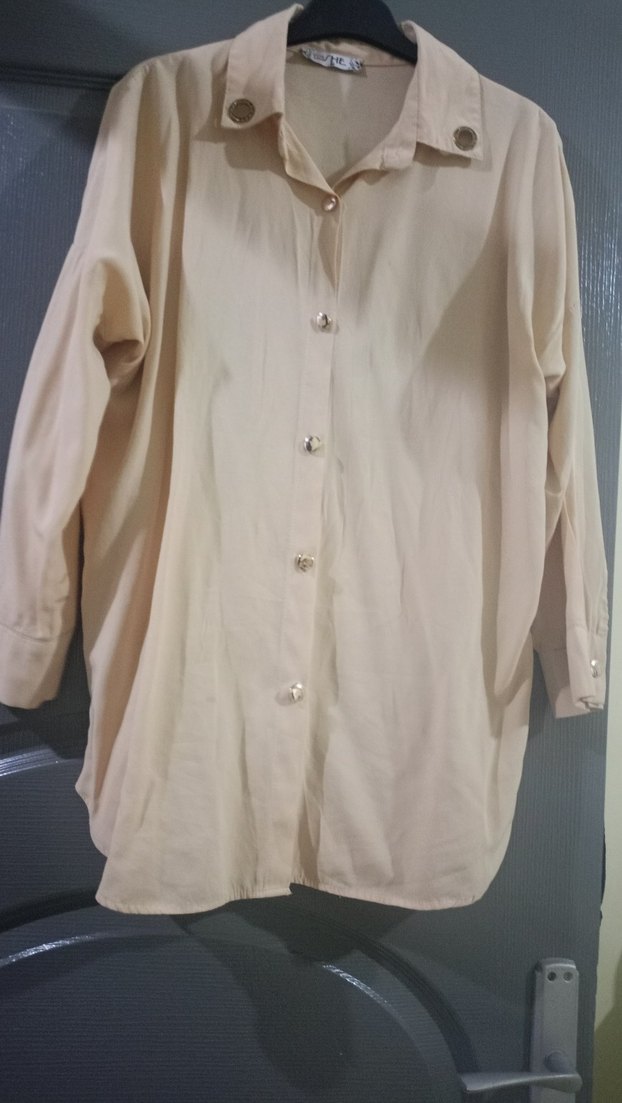 utusuz çektim Bej Düğmeli Kadın Keten Gömlek - Görsel 2