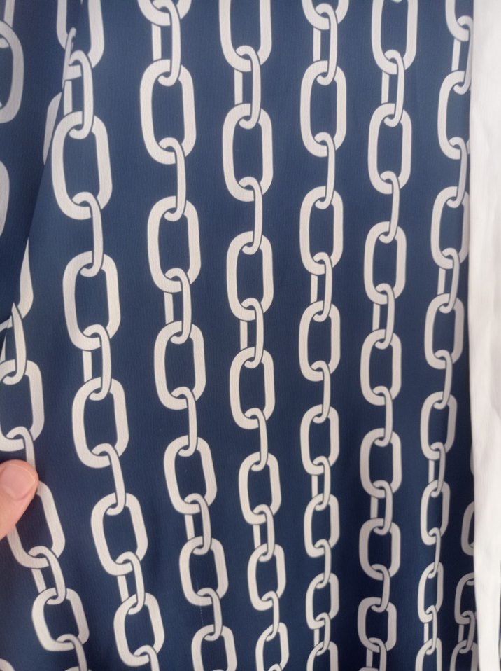 Desenli Lacivert Uzun Salaş Elbise - Görsel 3