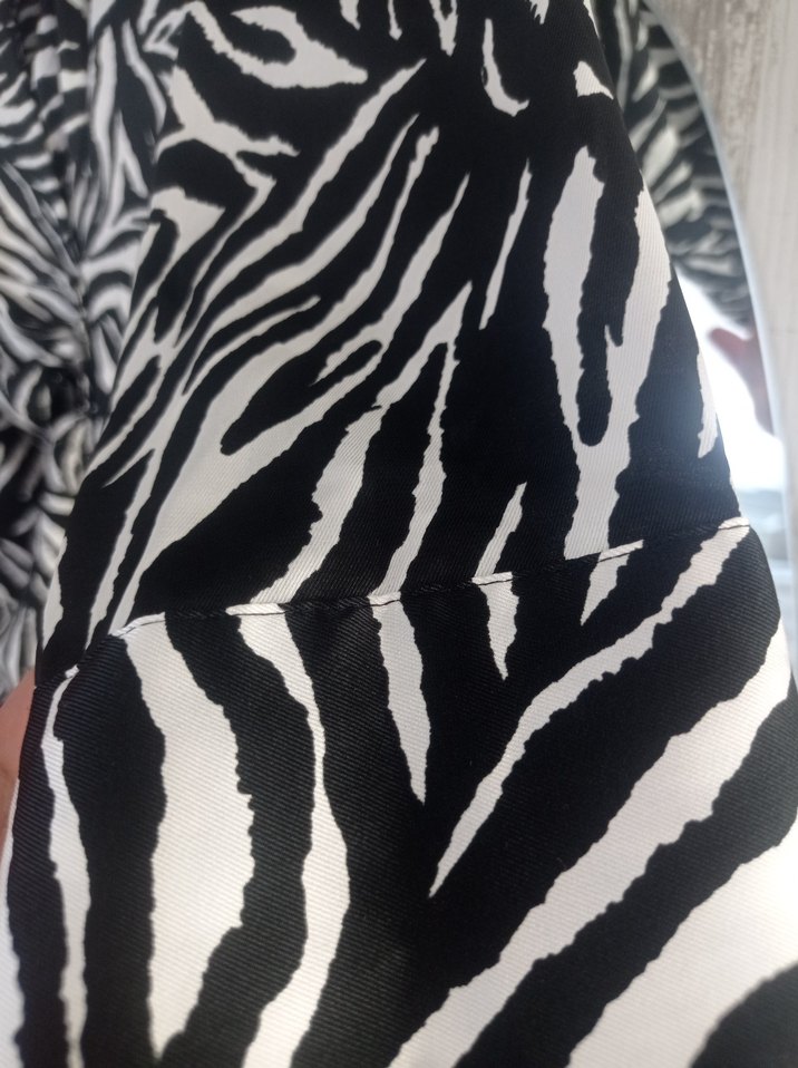 Zebra Desenli Uzun V Yaka Kadın Elbise - Görsel 2