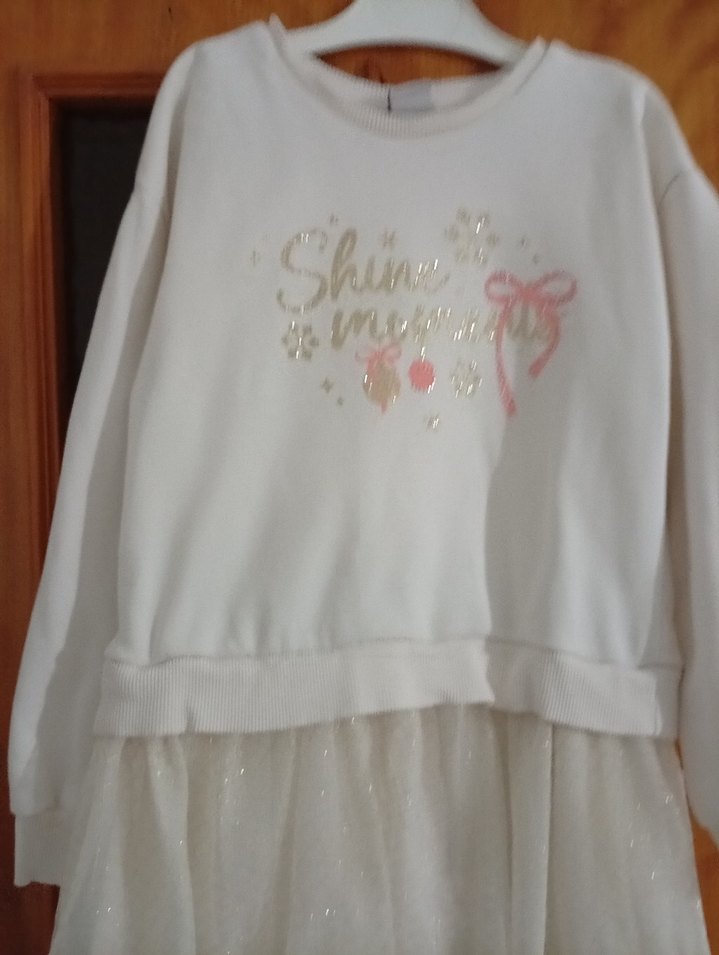 Kız Çocuk Beyaz Uzun Kollu Fırfırlı Elbise - Görsel 2