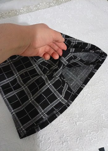 Kemerli Siyah Ekose Mini Etek - Görsel 4