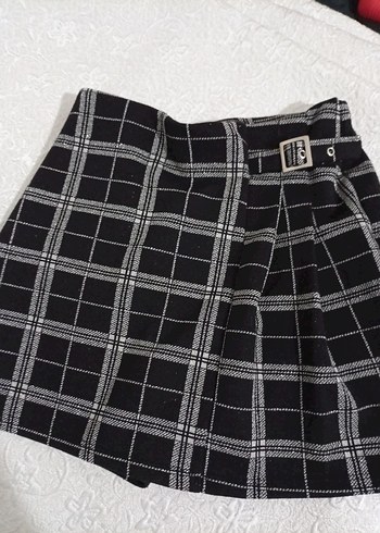 Kemerli Siyah Ekose Mini Etek - Görsel 2