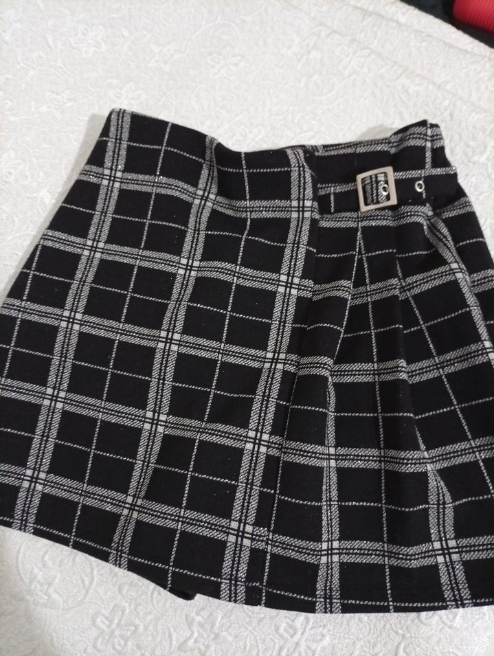 Kemerli Siyah Ekose Mini Etek - Görsel 2