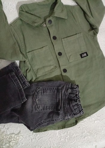 Düğmeli Haki Denim Erkek Bebek Takım - Görsel 2