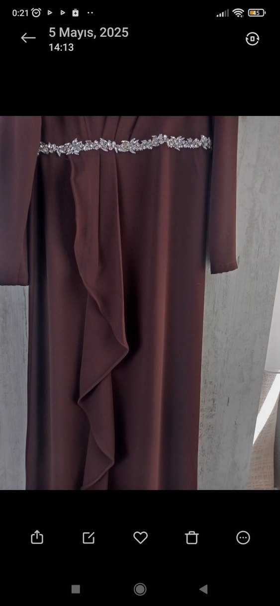 Bordo Uzun Kollu Drapeli Kadın Abiye Elbise - Görsel 5