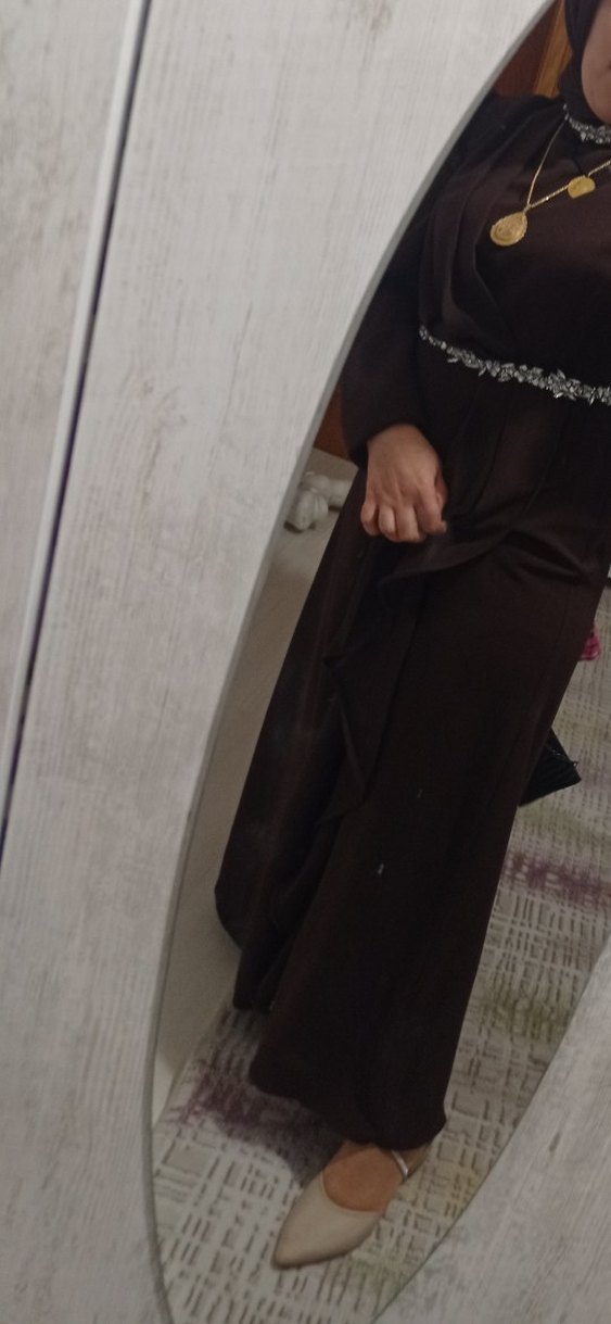 Bordo Uzun Kollu Drapeli Kadın Abiye Elbise - Görsel 3