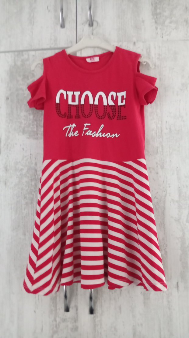 Kız Çocuk Renkli Çizgili Pamuklu Elbise - Görsel 2